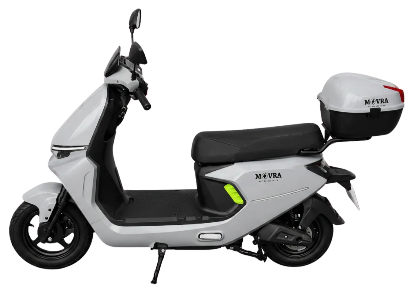 MOVRA E30 BR branco, moto elétrica 1000 W, vista lateral, recortada sem fundo