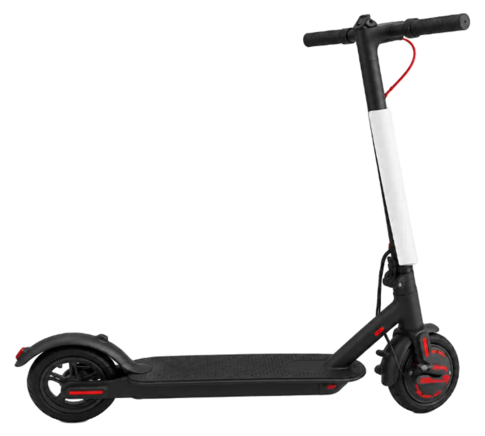 MOVRA M01 preto, patinete elétrico 350 W, vista em três quartos, recortada sem fundo
