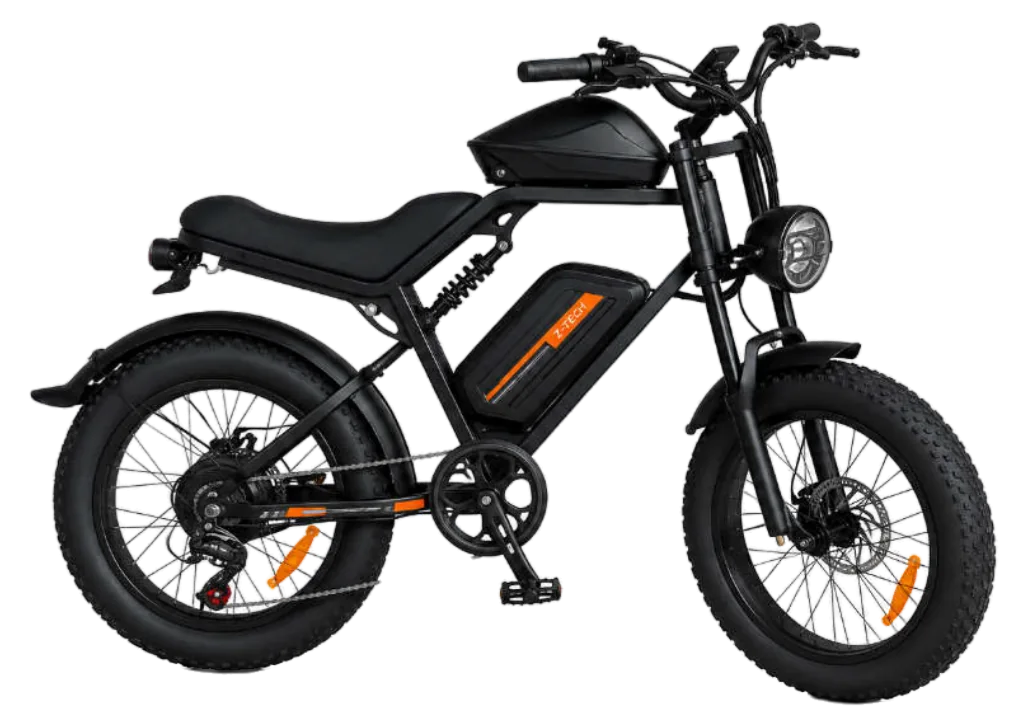 MOVRA O2 preto, bike elétrica 500 W, vista lateral, recortada sem fundo