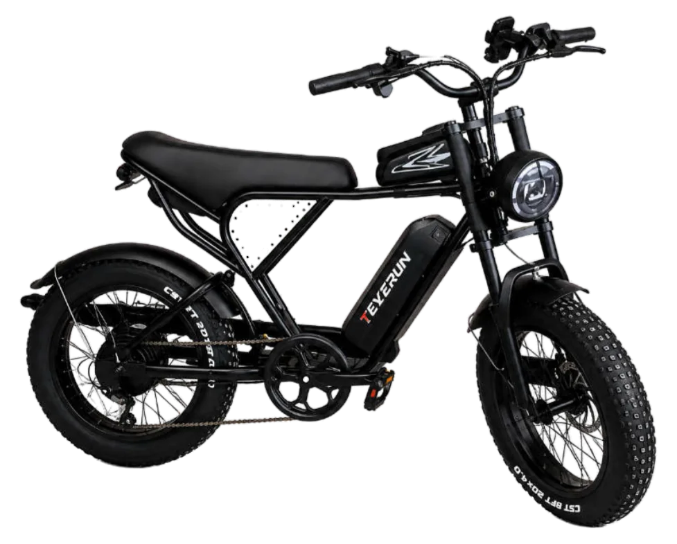 MOVRA QY20 preto, bike elétrica 500, vista em três quartos, recortada sem fundo