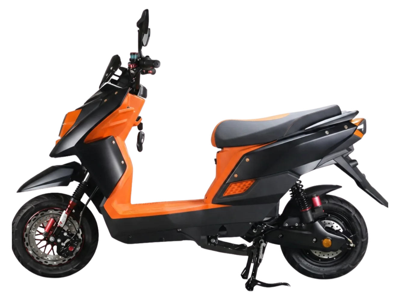 MOVRA TTX+ laranja, moto elétrica 1000 W, vista lateral, recortada sem fundo