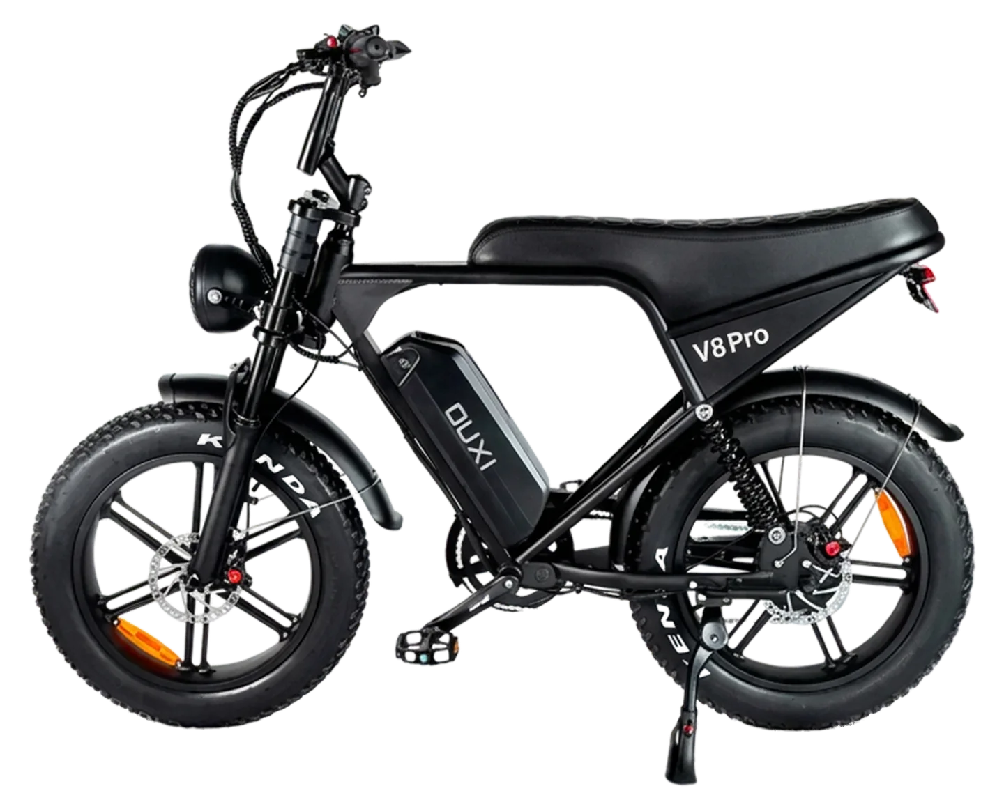 MOVRA V8 - PRO preto, bike elétrica 1000 W, vista em três quartos, recortada sem fundo