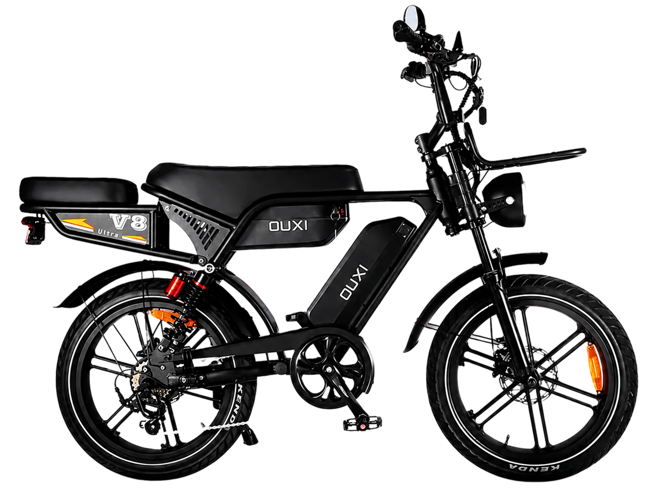 MOVRA V8 ULTRA preta, bike elétrica 1000 W, vista lateral, recortada sem fundo