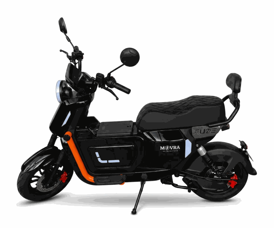 MOVRA AG08 U2 BR preta, moto elétrica 1000, vista em três quartos em estúdio