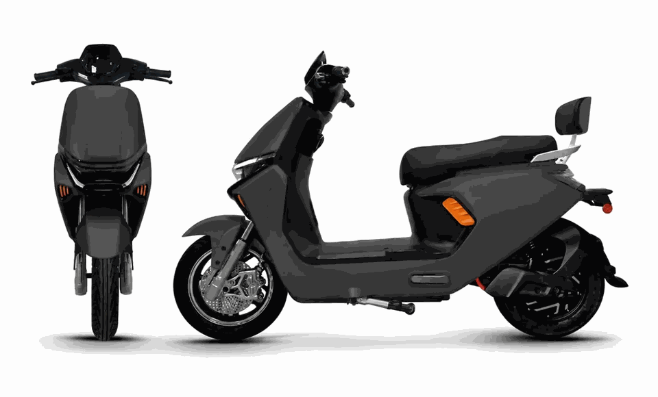 MOVRA FU A4 preta, moto elétrica 1000 W, vista lateral em estúdio
