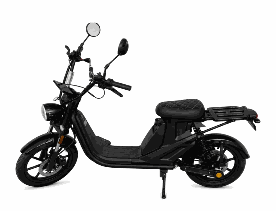MOVRA Q4 preto, moto elétrica 1000 W, vista lateral em estúdio