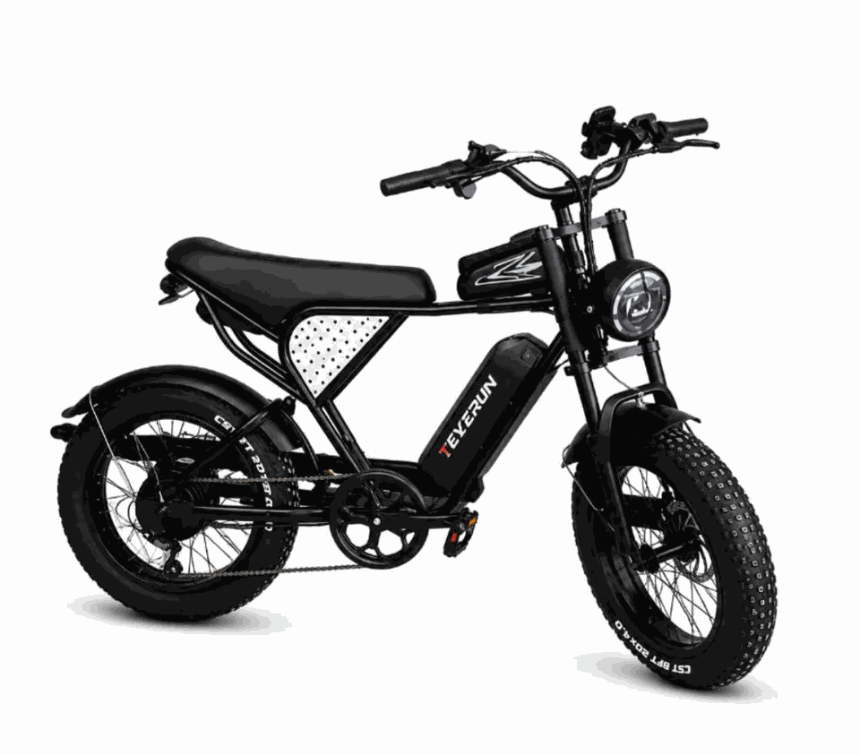 MOVRA QY20 preto, bike elétrica 500, vista em três quartos em estúdio