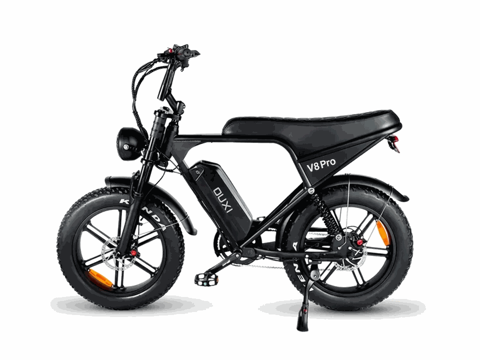 MOVRA V8 - PRO preto, bike elétrica 1000 W, vista em três quartos em estúdio