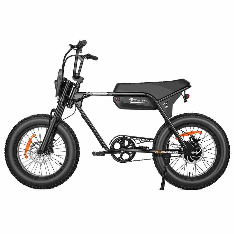 MOVRA Z7 preto, bike elétrica 750 W, vista lateral em estúdio